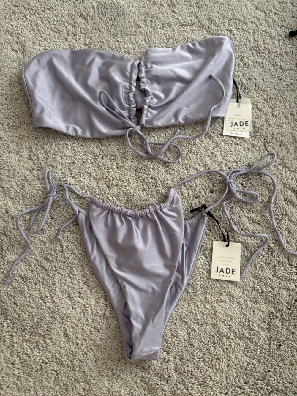 Jade Lavender Satin-Effect String Bikini Set